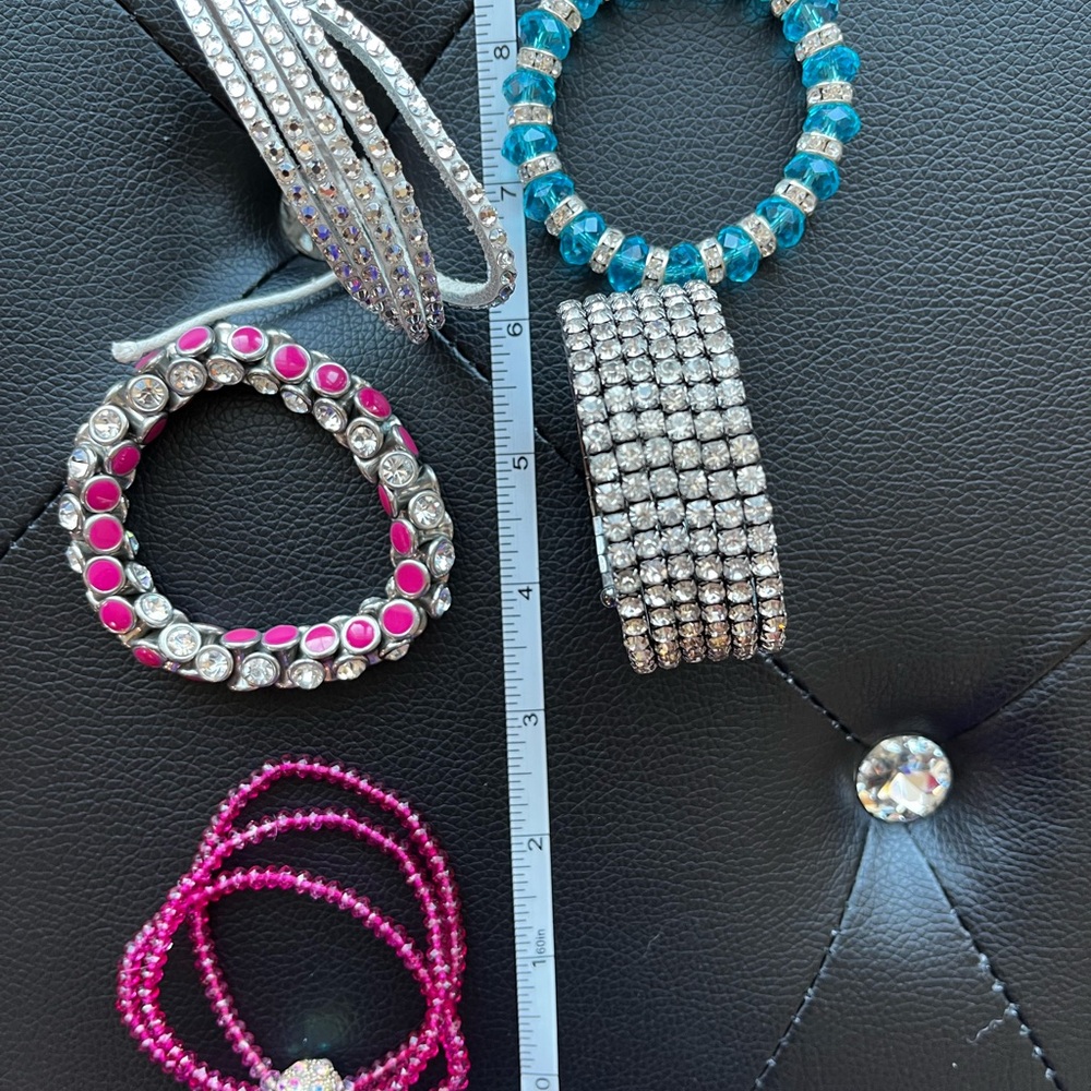 Sparkly Silver and Pink Bracelet Set